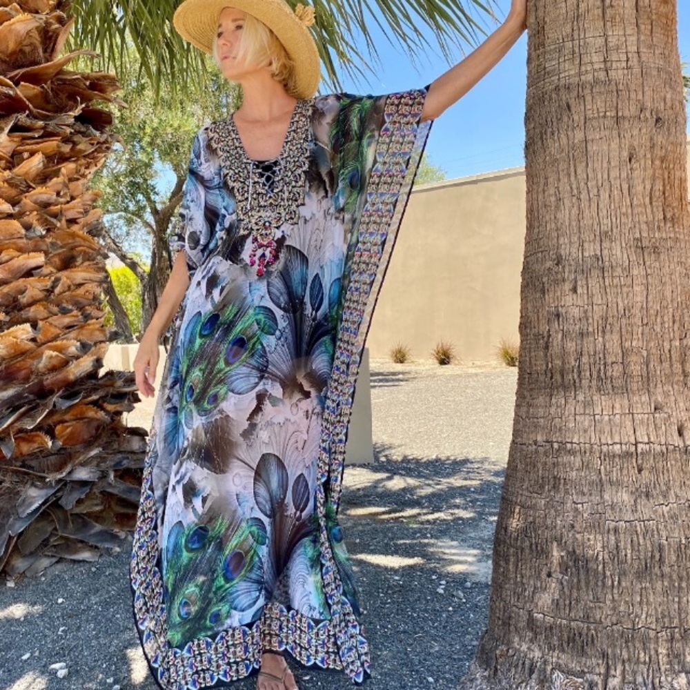 NWT Bohemian Silk Peacock Kaftan